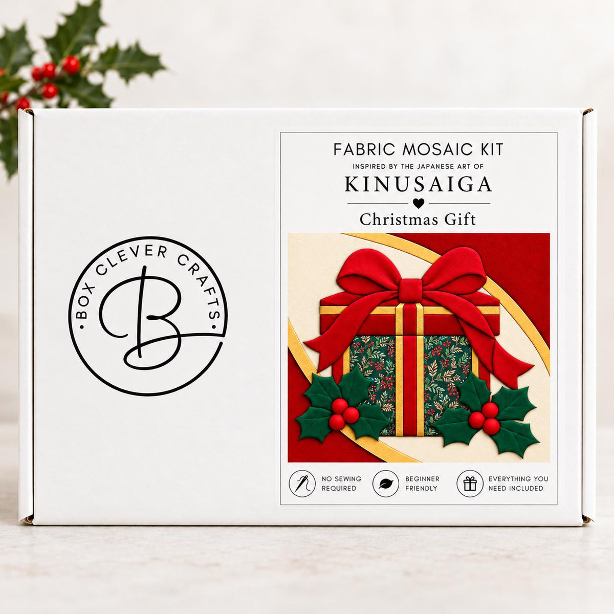 Kinusaiga Fabric Mosaic Christmas Gift Kit | Christmas Craft Kit for Adults | Festive Wall Art | Beginners No Sew Craft Gift