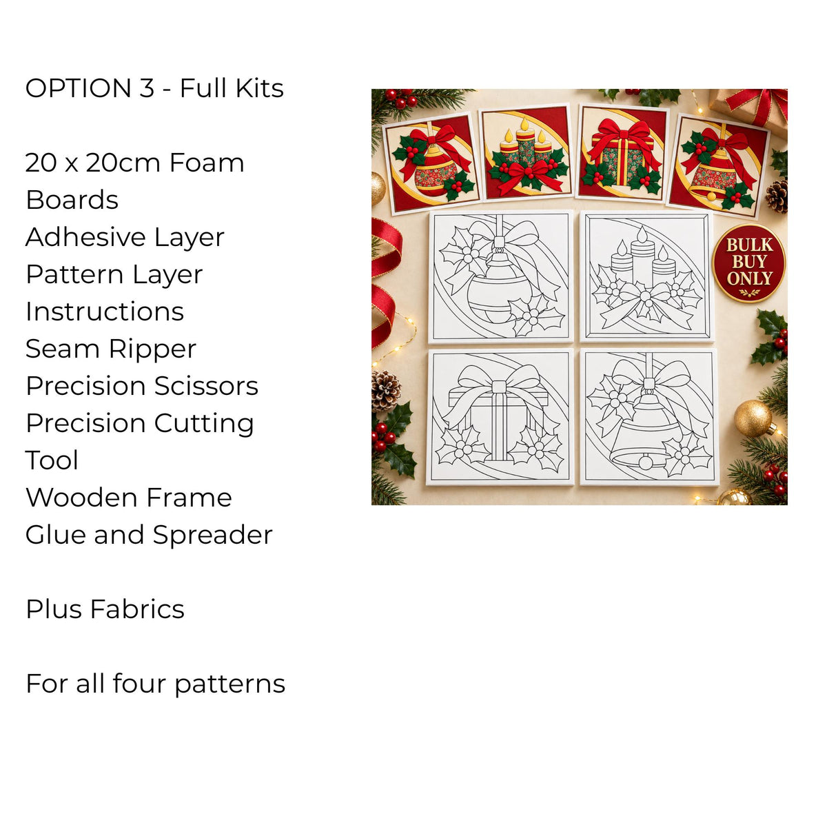 Kinusaiga Fabric Mosaic Christmas Kits Bulk Buy | Christmas Craft Kit for Adults | Festive Wall Art | Beginners No Sew Craft Gift