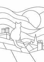 Kinusaiga Fabric Mosaic Night Watcher Cat Kit | Moonlit Rooftops Wall Art | Japanese No Sew Craft | A4 or A3 Fabric Art Kit for Adults