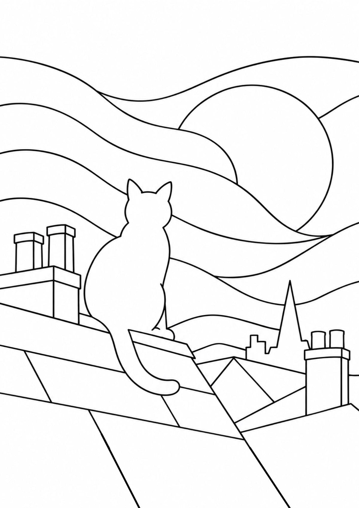 Kinusaiga Fabric Mosaic Night Watcher Cat Kit | Moonlit Rooftops Wall Art | Japanese No Sew Craft | A4 or A3 Fabric Art Kit for Adults
