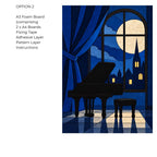 Kinusaiga Fabric Midnight Piano Dance |  Moonlit Grand Piano in Moonlight Wall Art | No Sew Craft Kit for Adults | A4 A3 Japanese Fabric Art
