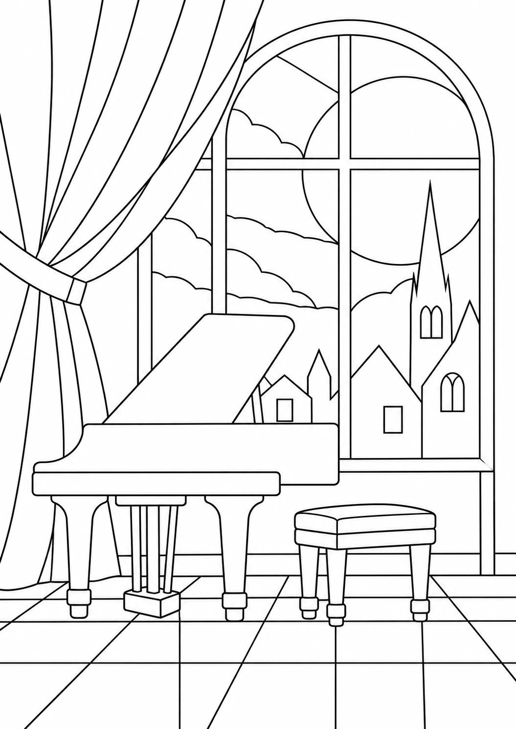 Kinusaiga Fabric Midnight Piano Dance |  Moonlit Grand Piano in Moonlight Wall Art | No Sew Craft Kit for Adults | A4 A3 Japanese Fabric Art