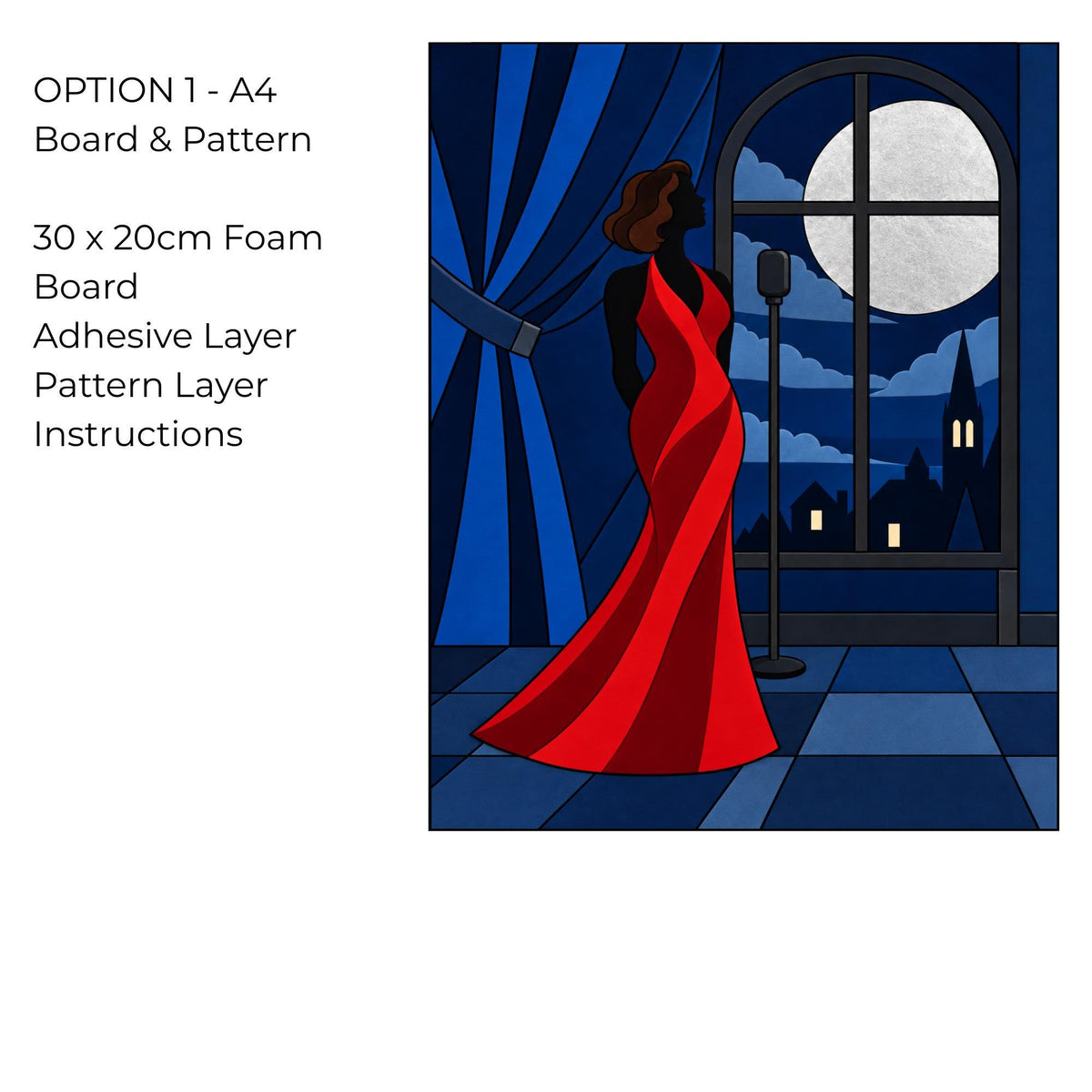 Kinusaiga Fabric Midnight Serenade |  Moonlit Jazz Singer Wall Art | No Sew Craft Kit for Adults | A4 or A3 Japanese Fabric Art