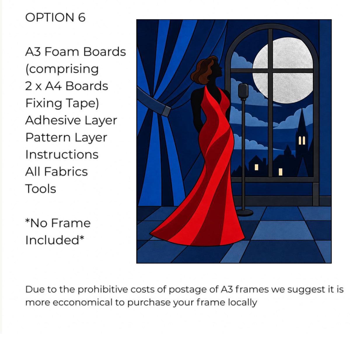 Kinusaiga Fabric Midnight Serenade |  Moonlit Jazz Singer Wall Art | No Sew Craft Kit for Adults | A4 or A3 Japanese Fabric Art