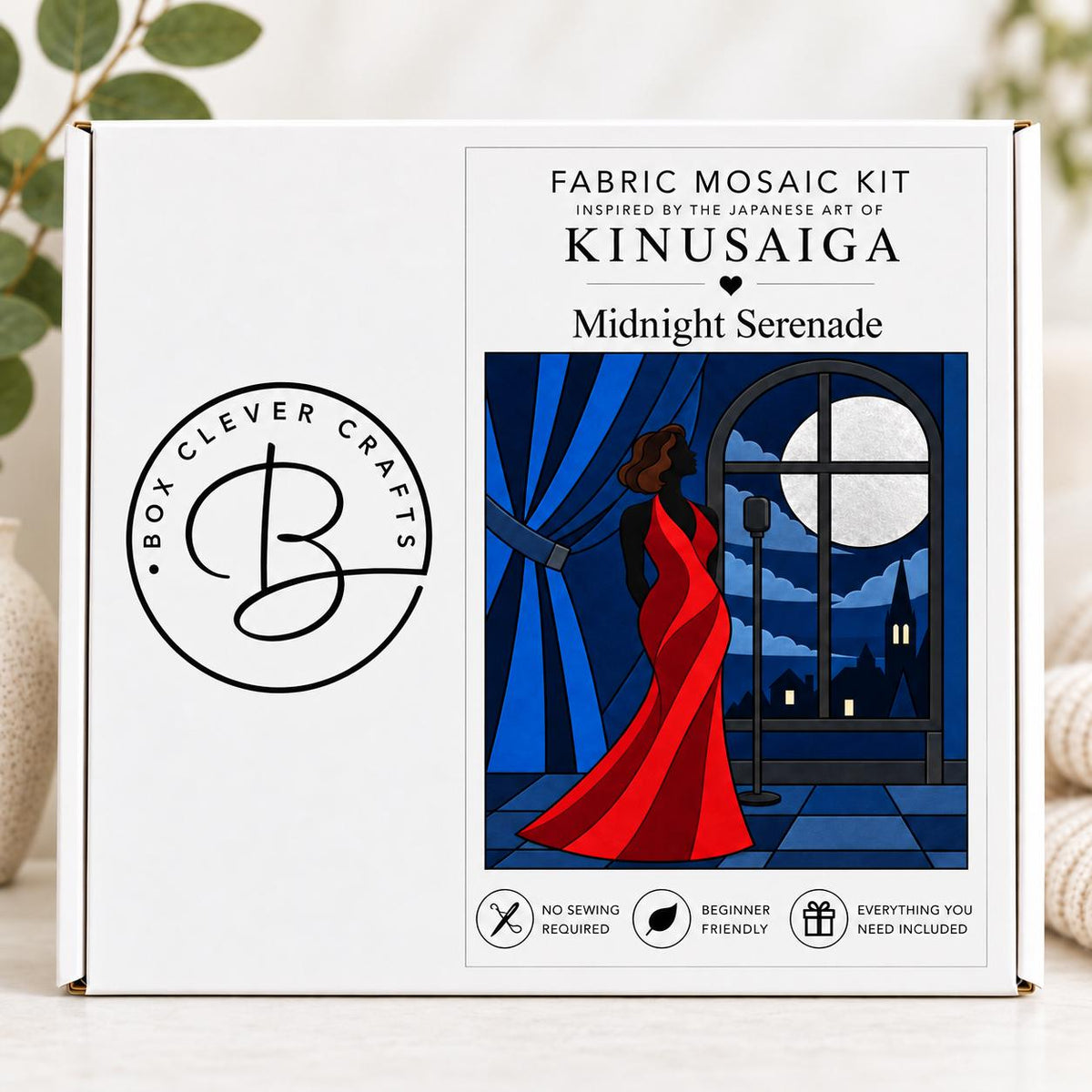 Kinusaiga Fabric Midnight Serenade |  Moonlit Jazz Singer Wall Art | No Sew Craft Kit for Adults | A4 or A3 Japanese Fabric Art
