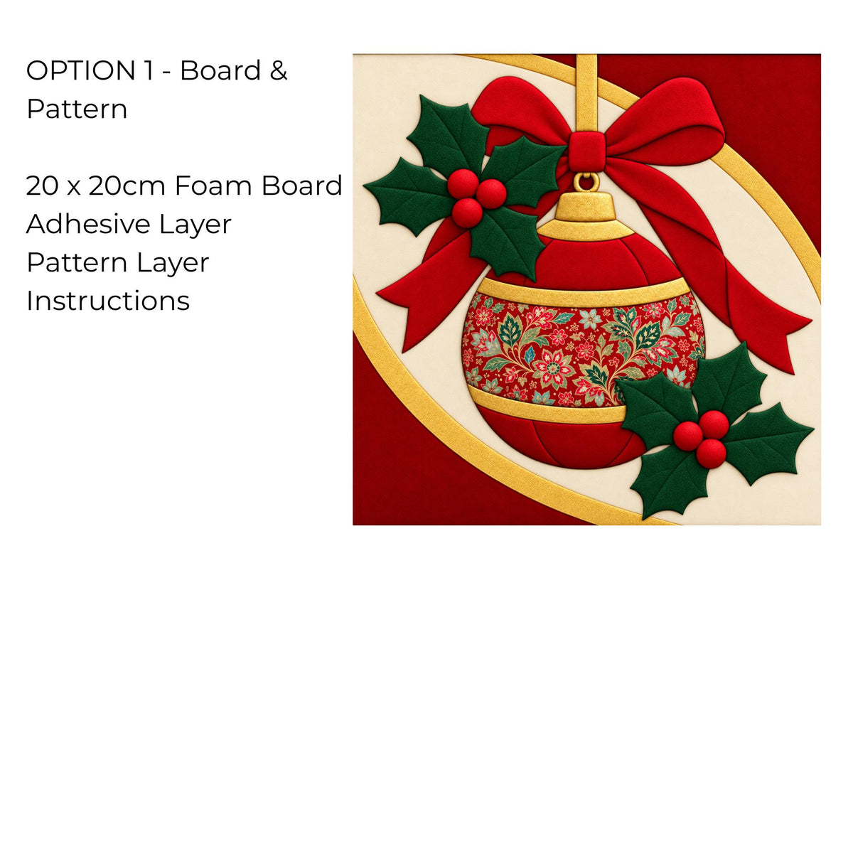 Kinusaiga Fabric Mosaic Christmas Bauble Kit | Christmas Craft Kit for Adults | Festive Wall Art | Beginners No Sew Craft Gift