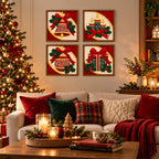 Kinusaiga Fabric Mosaic Christmas Candle Kit | Christmas Craft Kit for Adults | Festive Wall Art | Beginners No Sew Craft Gift