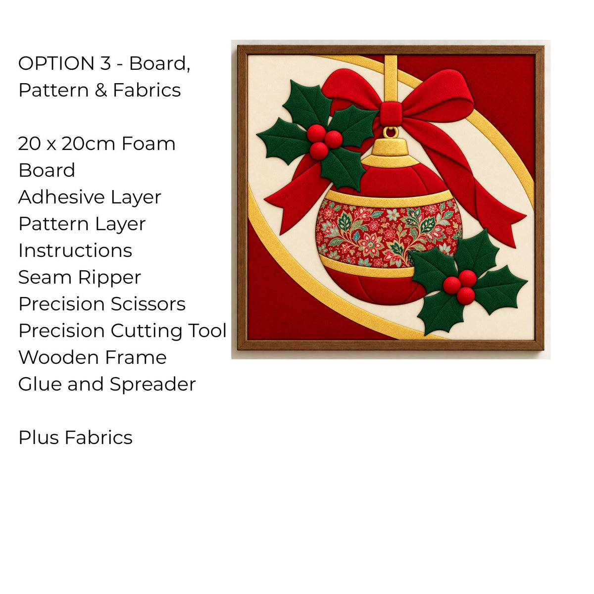 Kinusaiga Fabric Mosaic Christmas Bauble Kit | Christmas Craft Kit for Adults | Festive Wall Art | Beginners No Sew Craft Gift