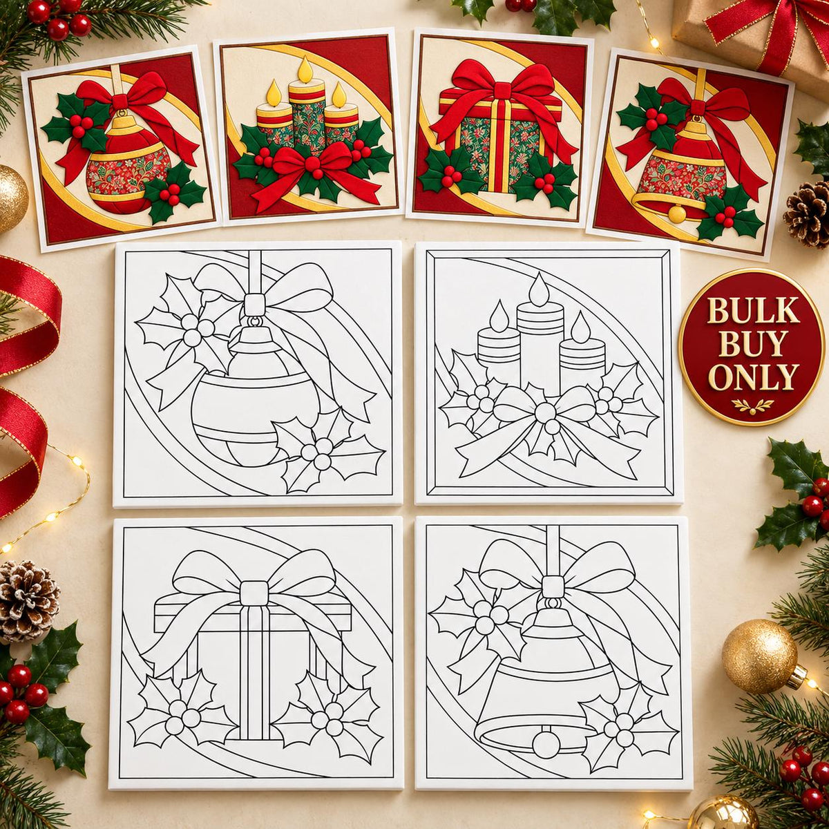 Kinusaiga Fabric Mosaic Christmas Kits Bulk Buy | Christmas Craft Kit for Adults | Festive Wall Art | Beginners No Sew Craft Gift