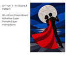 Kinusaiga Fabric Mosaic Moonlit Dance |  Moonlit Couple Dancing Wall Art | No Sew Craft Kit for Adults | A4 or A3 Japanese Fabric Art