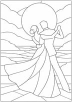 Kinusaiga Fabric Mosaic Moonlit Dance |  Moonlit Couple Dancing Wall Art | No Sew Craft Kit for Adults | A4 or A3 Japanese Fabric Art
