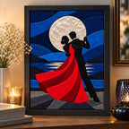 Kinusaiga Fabric Mosaic Moonlit Dance |  Moonlit Couple Dancing Wall Art | No Sew Craft Kit for Adults | A4 or A3 Japanese Fabric Art