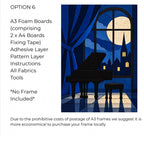Kinusaiga Fabric Midnight Piano Dance |  Moonlit Grand Piano in Moonlight Wall Art | No Sew Craft Kit for Adults | A4 A3 Japanese Fabric Art
