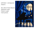 Kinusaiga Fabric Midnight Piano Dance |  Moonlit Grand Piano in Moonlight Wall Art | No Sew Craft Kit for Adults | A4 A3 Japanese Fabric Art