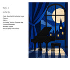 Kinusaiga Fabric Midnight Piano Dance |  Moonlit Grand Piano in Moonlight Wall Art | No Sew Craft Kit for Adults | A4 A3 Japanese Fabric Art