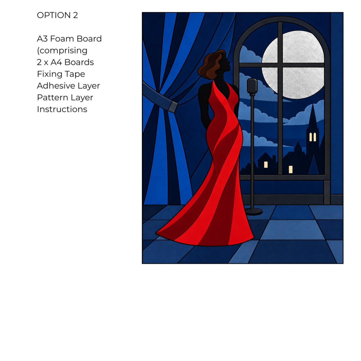 Kinusaiga Fabric Midnight Serenade |  Moonlit Jazz Singer Wall Art | No Sew Craft Kit for Adults | A4 or A3 Japanese Fabric Art