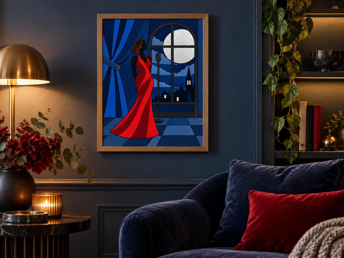 Kinusaiga Fabric Midnight Serenade |  Moonlit Jazz Singer Wall Art | No Sew Craft Kit for Adults | A4 or A3 Japanese Fabric Art