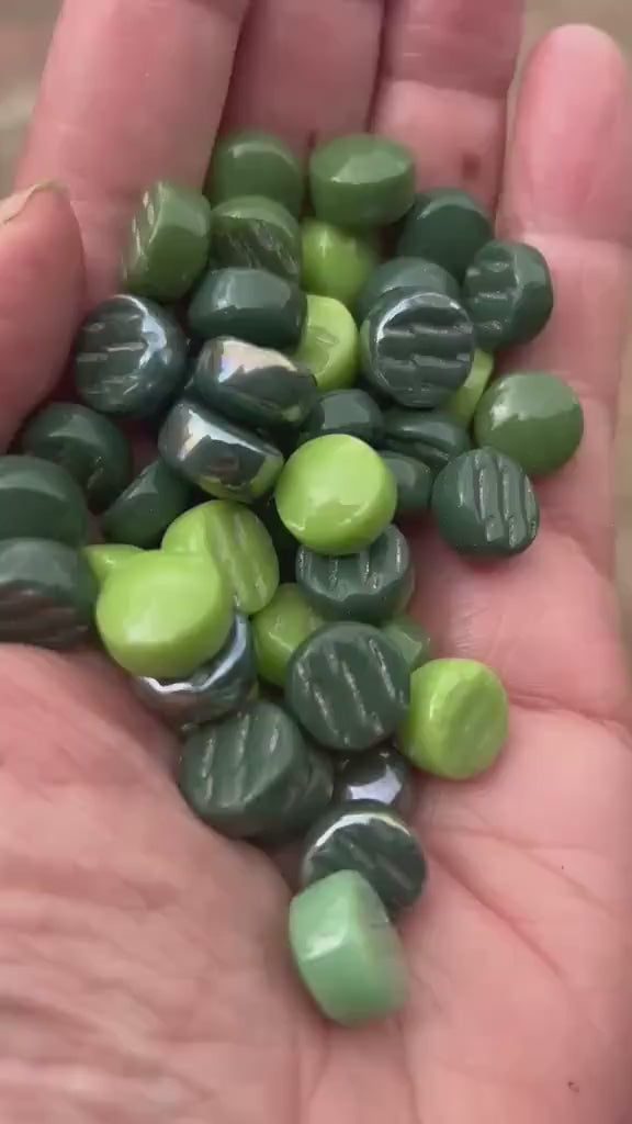 Forest Canopy Green Iridescent Glass Gems | 12mm Optic Drops for Mosaic Art (50g pack)